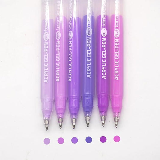 Acrylic Gel Pens for Coloring Books, Quick Dry 6 Pcs 1.0mm Fine Point Gel Marker Pen for Drawing, Journaling Art, Purple