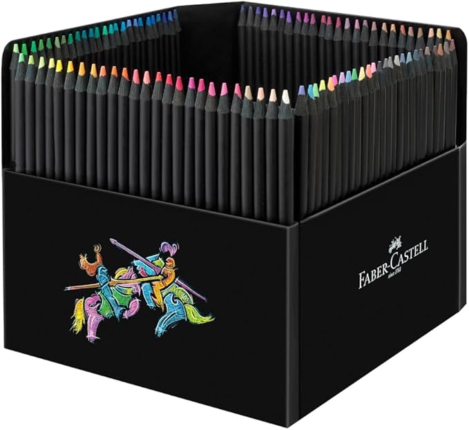 Faber-Castell Black Edition Colored Pencils Set: Soft Core Pencils with Bold Pigment and Smooth Laydown, Break-Resistant Leads, Ergonomic Grip, and Foldable Storage Sleeve (100 Count)