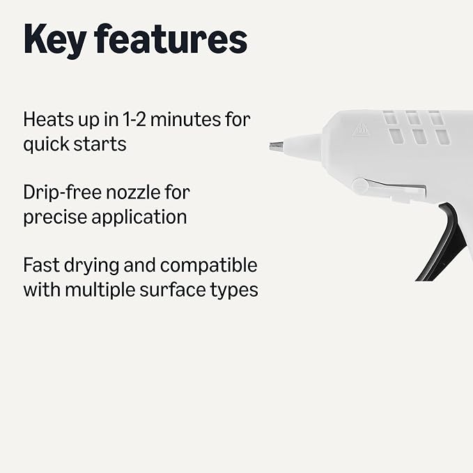 Amazon Basics Hot Glue Gun Kit with 30 Glue Sticks, High Temp for School Crafts DIY Arts and Quick Home Repairs, NA Plug, 20w, White