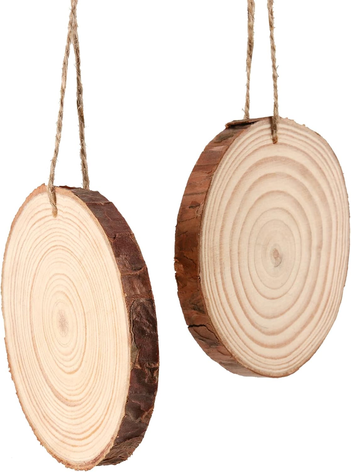 JOIKIT 50PCS 3.5-4 Inches Natural Wood Slices with Pre-drilled Hole, 2/5" Thick Round Ornaments Unfinished Wood Circles Bulk with Bark for Craft Arts, Christmas, DIY Painting, Wedding Decorations