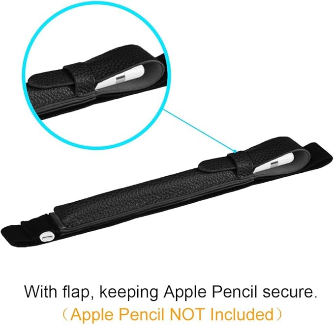 Fintie Pen Holder with USB Adapter Pocket for Apple Pencil Pro, Apple Pencil (USB-C / 1st / 2nd Generation), Elastic Vegan Leather Sleeve Pouch Compatible with iPad Case, Black