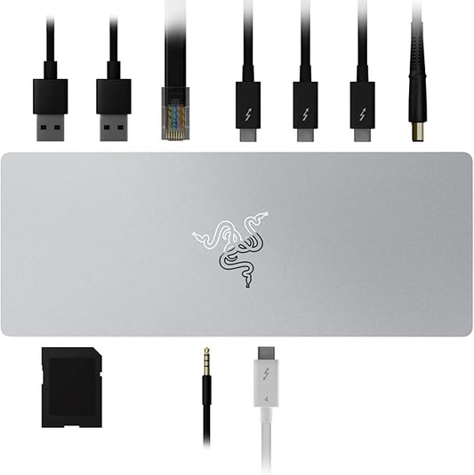 Razer Thunderbolt 4 Dock: 10 Ports in 1 - Dual 4K or Single 8K Output - USB A and C Hub, 2.5 GbE Thunderbolt 3, Mac, and PC Compatible - Thunderbolt 4 Certified - Passthrough Charging - Mercury White