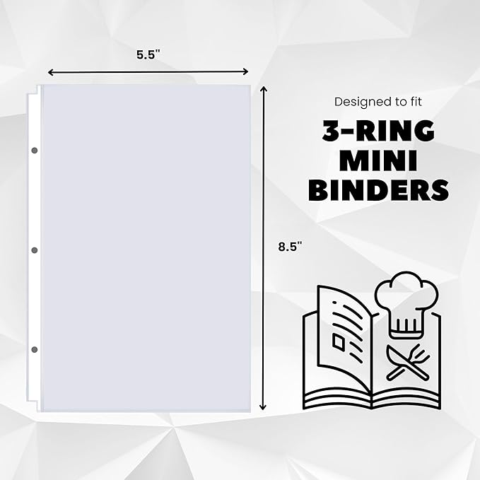 Office Werks Heavyweight Clear Mini Sheet Protectors Holds 5.5 x 8.5 Inches Sheets, Fits a 3-Ring Binder, Crystal Clear, Acid-Free, Archival Safe with Reinforced Holes, Top Loading (200 Pack)