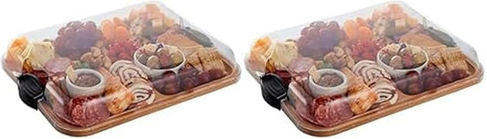Farberware Build-A-Board Bamboo Cutting Board with Built-In Compartments & Clear Locking Lid,Black Handles – Charcuterie,Snack Tray,Food Prep and Serving Platter,(Pack of 2)