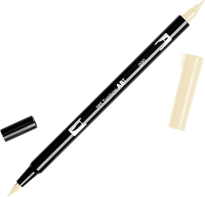 Tombow 56617 Dual Brush Pen Art Marker, 990 - Light Sand, 1-Pack. Blendable, Brush and Fine Tip Marker
