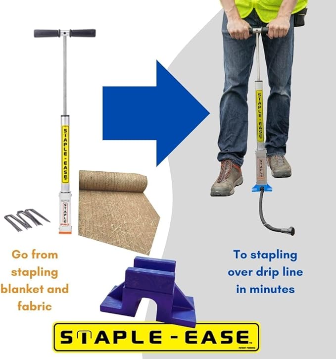 Combo Pack Driver for Sod Staples, Landscape Stakes, Drip Irrigation or Erosion Control Installation Tool, Back Saving, Labor Saving Staple Gun