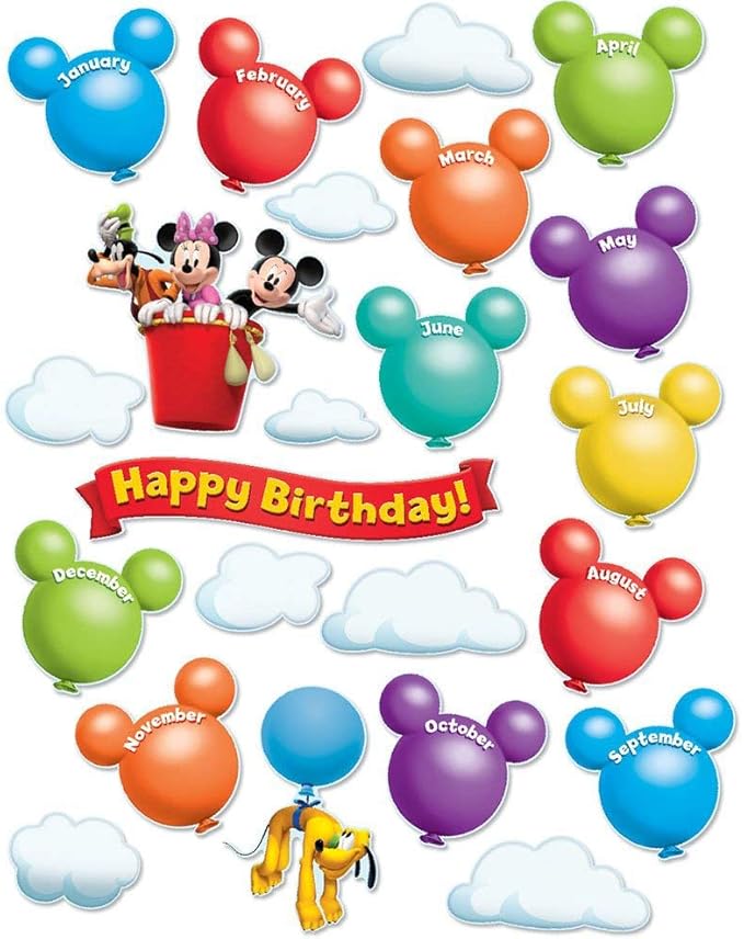 Eureka Disney Mickey Mouse Clubhouse Birthday Bulletin Board Set Classroom Decoration for Teachers, 24 pcs