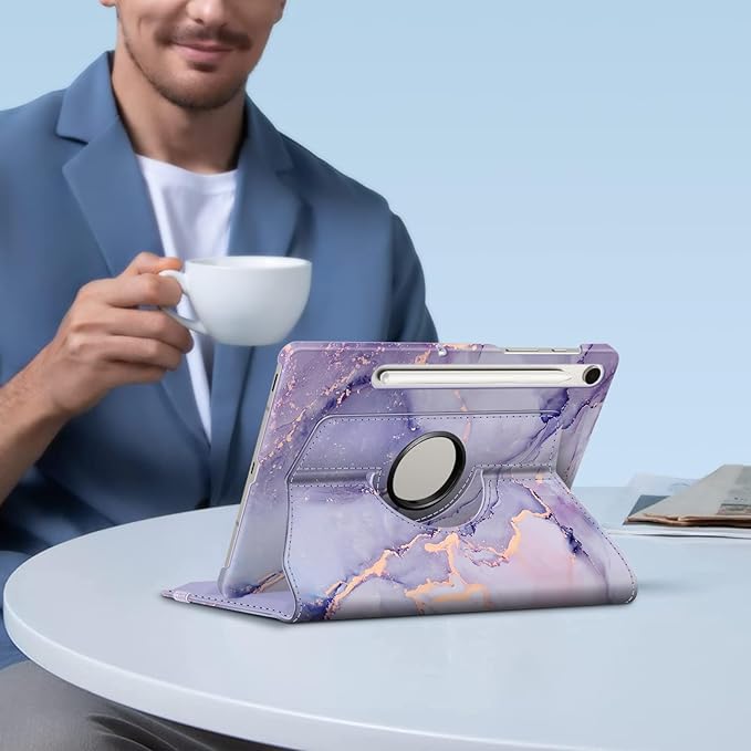 Fintie Rotating Case for Samsung Galaxy Tab S10 Lite/ S10 FE/ S9 FE 5G 10.9 Inch/Tab S9 11 Inch with S Pen Holder, 360 Degree Swiveling Stand Cover Auto Sleep/Wake, Lilac Marble