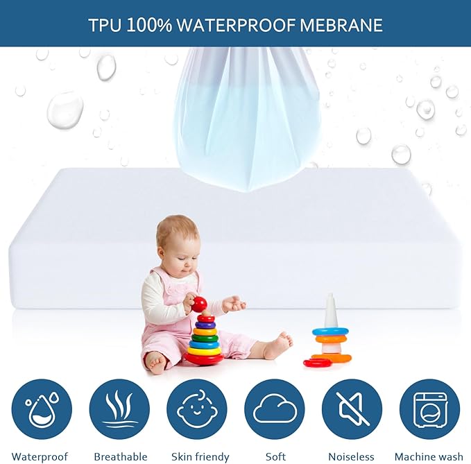Waterproof Mattress Protector Twin Size,Mattress Cover Protector, Smooth Top Mattress Protector for Kids, Breathable Skin Friendly and Noiseless Fitted Sheet,Twin Size,Polyester