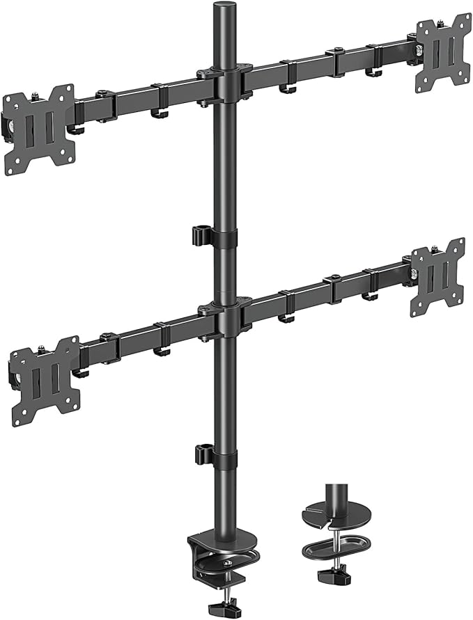 MOUNTUP Quad Monitor Stand, 4 Monitors Desk Mount for 17 to 32 inch Computer Screens, Fully Adjustable Stacked Mount with Tilt Swivel, 4 Heavy Duty Monitor Mount, Holds up to 17.6lbs per Arm, MU3007