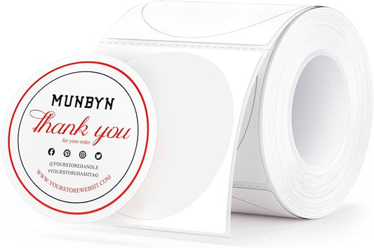 MUNBYN Red&Black Thermal Labels, Only Compatible with MUNBYN RW405, Dual Color Round Thermal Sticker for Schools, Business, Price Tags, Baking Labels, 150 Sheets/1 Roll