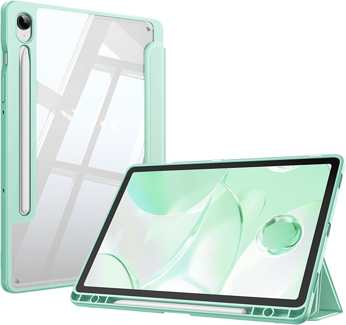 Fintie Hybrid Slim Case for Samsung Galaxy Tab S10 Lite/ S10 FE/ S9 FE 10.9 Inch/Tab S9 11 Inch with S Pen Holder, Shockproof Cover with Clear Transparent Back Shell, Auto Wake/Sleep, Green