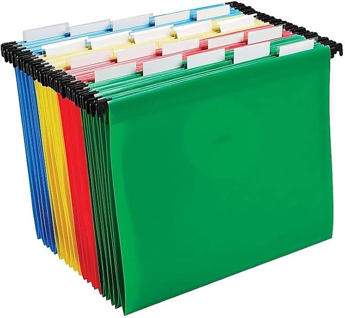 Staples Hanging File Folders, Letter Size, Assorted Colors, Water‑Resistant, 5‑Tab, Includes Tabs & Inserts – 20/Pack