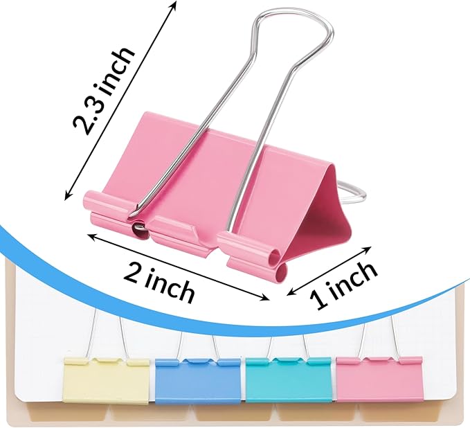 2 Inch 12 Pack Extra Large Binder Clips, Assorted Colors, Colored Jumbo Paper Clips, Big Paper Clamps, Binder Clips Large Size for Home, School and Office Supplies