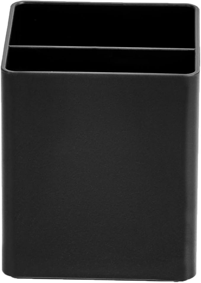 Amazon Basics Plastic Desk Organizer - Pen Cup, 3.9" x 3.4" x 3.4", Black