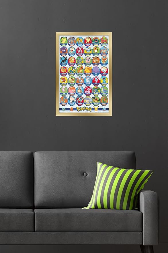 Pokémon: All-Time Favorites - Grid Wall Poster, 22.4L" x 14.7W", Gold Framed Version