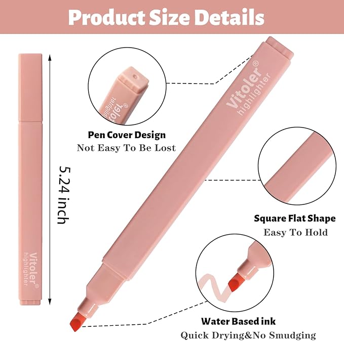Vitoler Highlighters Assorted Colors,8pcs No Bleed Bible Chisel Tip Highlighters,Aesthetic High lighters for Office Supplies