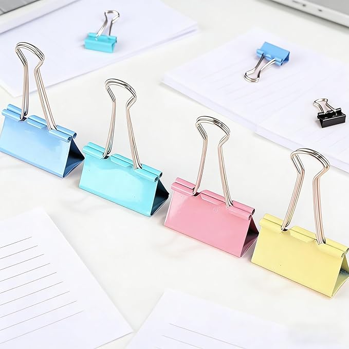 60PCS Colored Binder Clips Assorted Sizes, 4 Sizes Assortment-Includes Large, Medium, Small, Mini Metal Clips (1.26", 1.1", 0.75", 0.6"), Heavy-Duty Metal Paper Clamps for Office & School Supplies