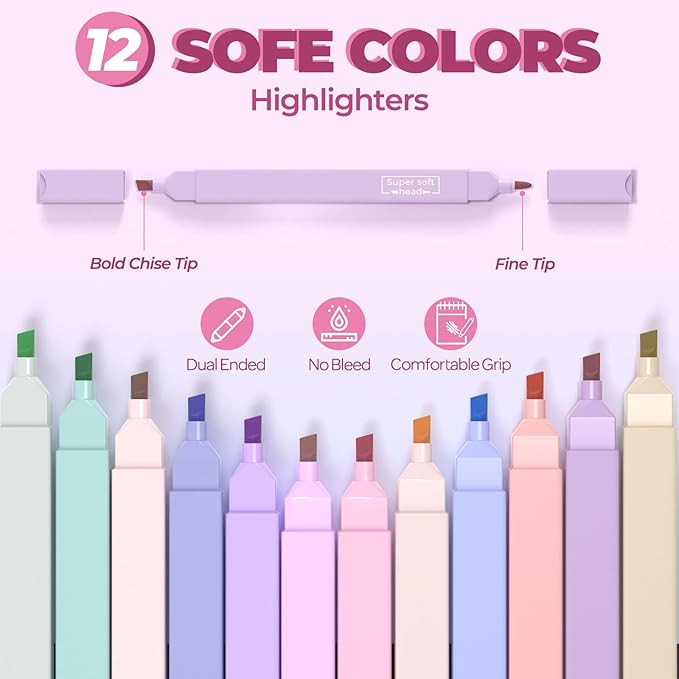 Nicpro 55PCS Aesthetic School Supplies with Cute Pencil Case, 12 Pastel Highlighters, 11 Gel Pens Color & Black Ink, 6 Mechanical Pencils for Girls Stationary College Student Essentials Preppy Stuff