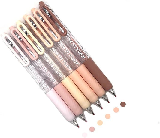 6 Pcs Acrylic Gel Pens 0.7mm Quick Dry Colorful Fine Point Smooth Writing Ballpoint for Adult Coloring, Black Paper, Drawing, Journaling, Note Taking, Skin Color