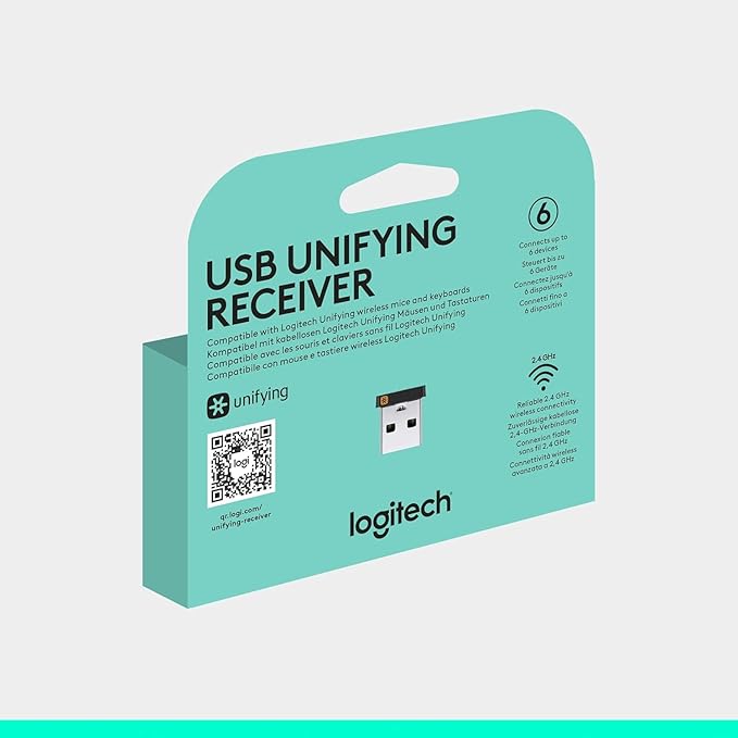 Logitech USB Unifying Receiver, 2.4 GHz Wireless Technology, USB Plug Compatible with All Unifying Devices Like Wireless Mouse and Keyboard, PC/Mac/Laptop - Black