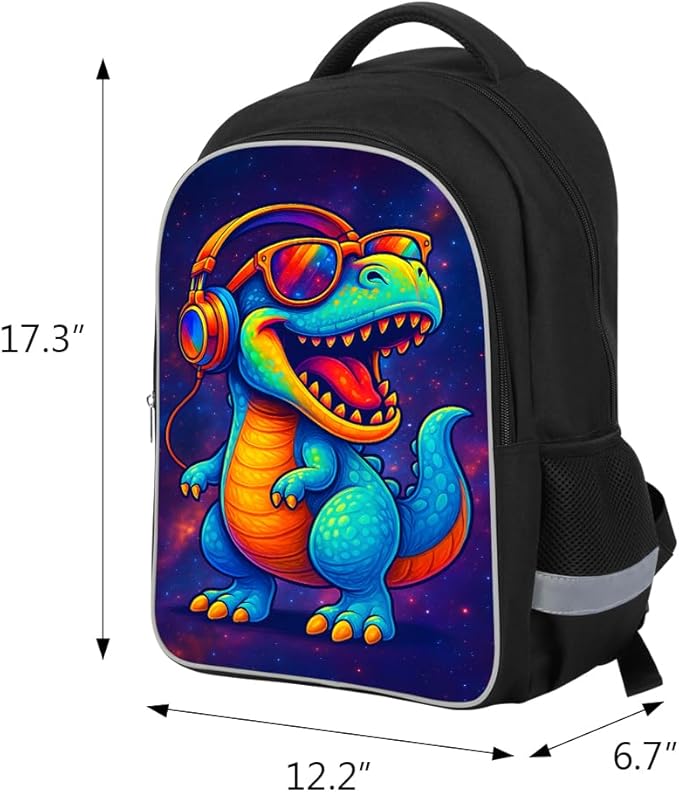 Kids Backpack Lightweight Durable Medium Teens Kids Backpack for School Boys and Girls Bookbag with Adjustable Shoulder Straps & Padded Back 17 Inch School bags with 3D Dinosaur Reflective Cartoon