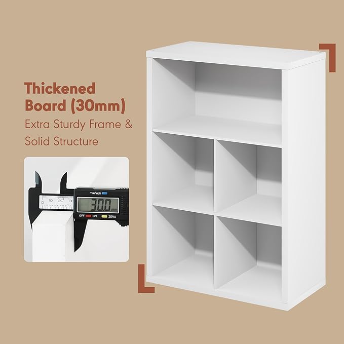 Furinno Cubicle Record Player Stand with Vinyl Storage, 5-Cube 1.2 Extra Thick Vinyl Record Storage, Open Back Media Shelf for CD DVD Blueray Game Disc, for Living Room, Home Office, White