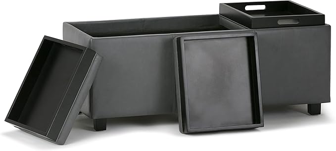 SIMPLIHOME Avalon Storage Ottoman - 42 inch Wide Upholstered Vegan Leather Rectangular Flip-Top Ottoman in Stone Grey, Contemporary Coffee Table Ottoman for Living Room with Hidden Storage