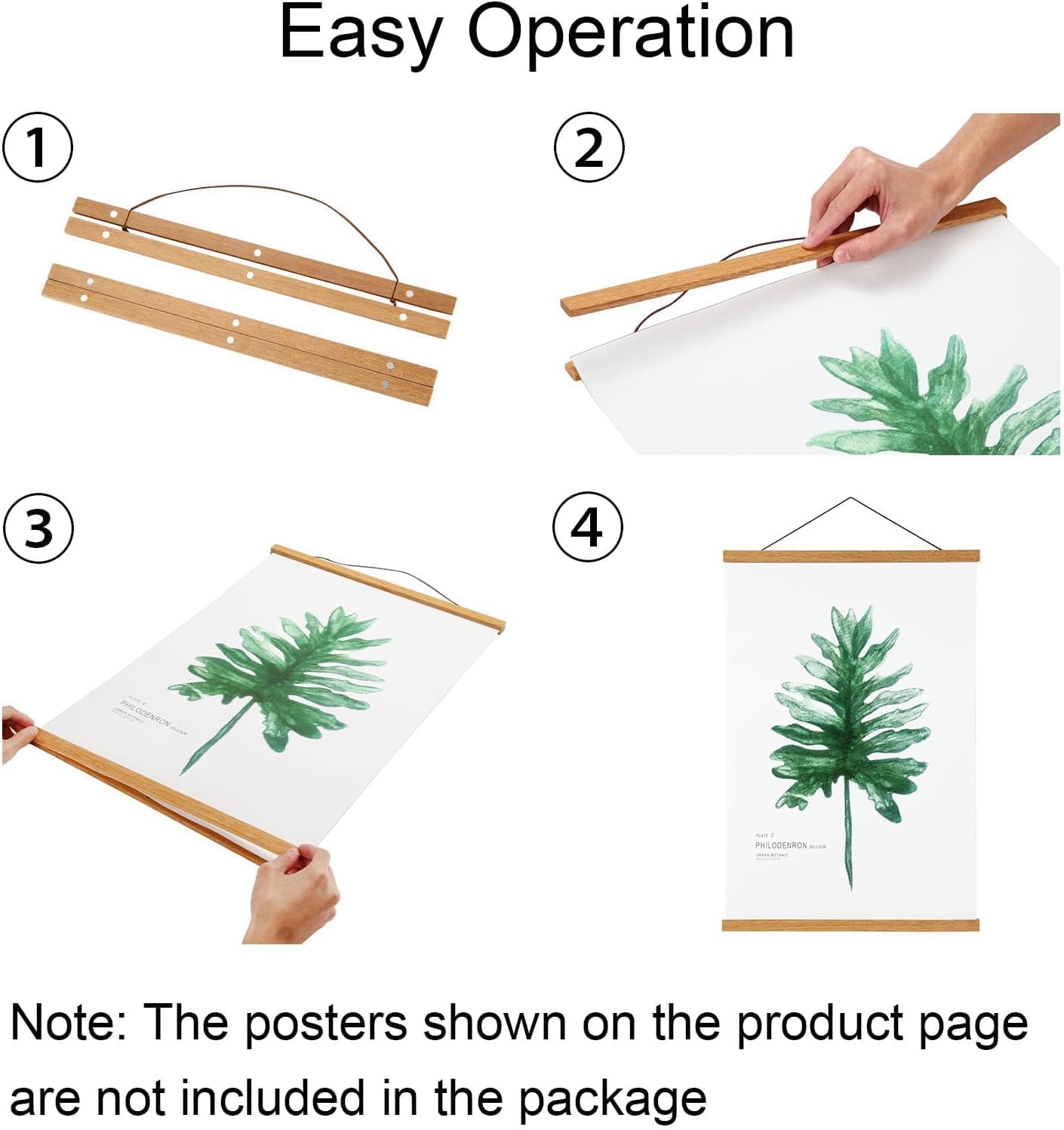 FALAMON Magnetic Poster Hanger Frame, 48x36 48x24 48x32 Teak Wood Magnet Poster Frame for Posters, Prints, Photos, Pictures, Maps, Scrolls, and Canvas Artwork