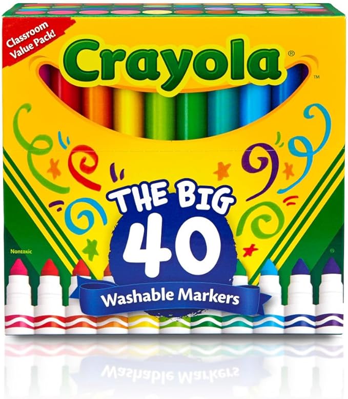 Crayola Ultra Clean Washable Markers (40ct), Broad Line Colored Markers for Kids, Coloring Book & Art Marker Set, Gifts for Kids. Ages 3+