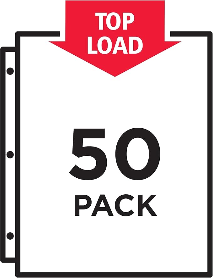 Heavyweight Easy Load Diamond Clear Sheet Protector, Side: 3-Hole Punched, Top Load 8.5 x 11 Insert, Clear Front, 200/Box