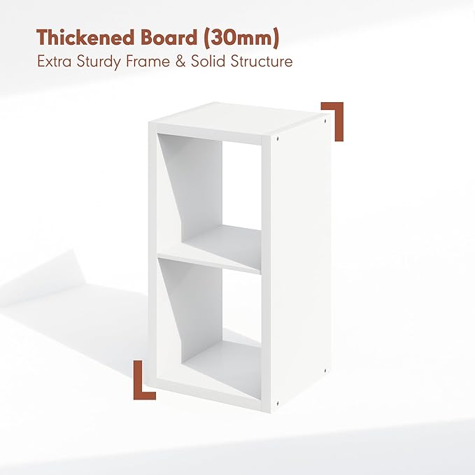 Furinno Cubicle Record Player Stand with Vinyl Storage, 2-Cube 1.2 Extra Thick Vinyl Record Storage, Open Back Media Shelf for CD DVD Blueray Game Disc, for Living Room, Home Office, White