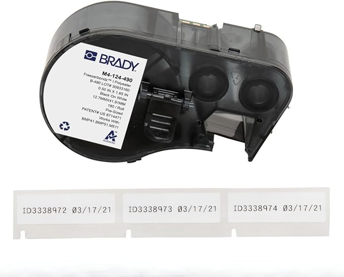 Brady FreezerBondz™ Polyester Pre-Sized Labels for Label Printer BMP41/BMP51/BMP53/M511-180 Self Adhesive Printer Labels - Black on White (12,70 mm (W) x 41,91 mm (H)) - M4-124-490