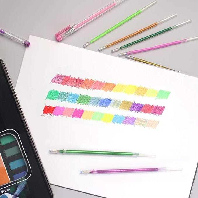 160 Colors Gel Pen Ink Refills, Glitter Neon Gel Ink Pens Refills Replace Cartridges for Glitter Gel Pens Set,for Drawing Adult Coloring Books Journaling Women Gifts, No Repeats