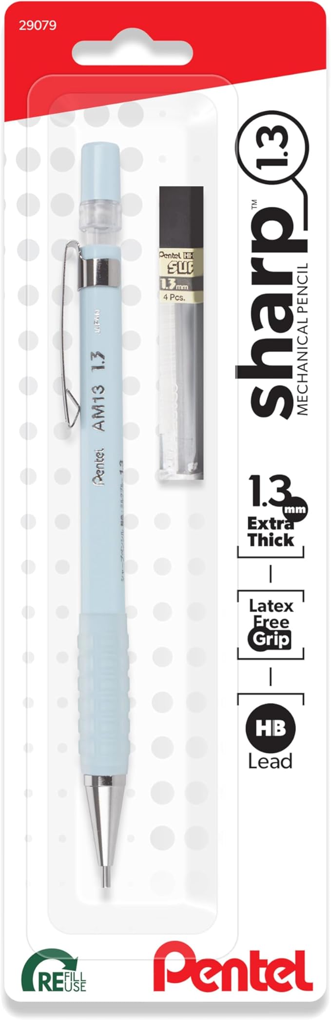 Pentel Sharp 1.3 Mechanical Pencil, (1.3mm), Extra Thick Line, Includes Refill Lead, Writing/Office/Test-Taking Pencil, Pastel Blue Barrel (AM13LBPS)