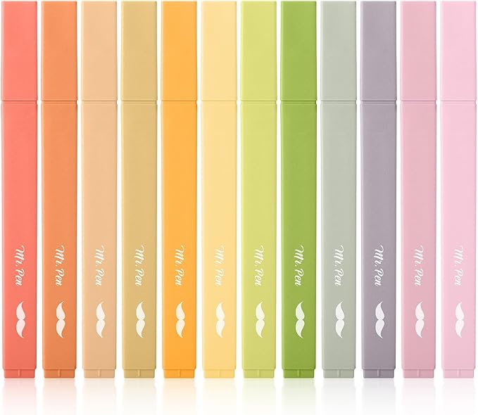 Mr. Pen- Aesthetic Highlighters, 12 pcs, Chisel Tip, Earthy Colors, Cute Highlighters Assorted Colors