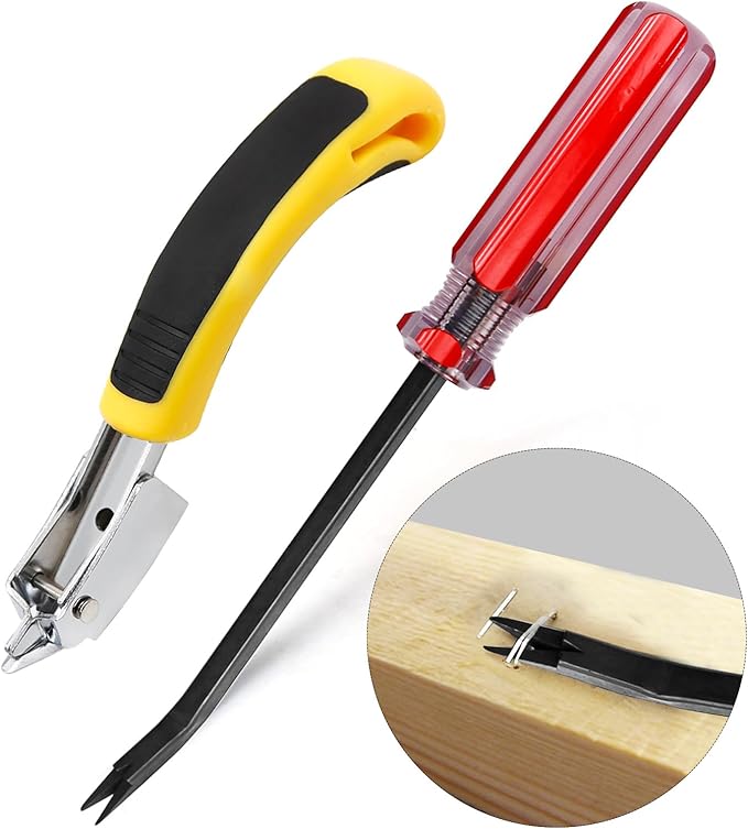 Staple Remover, Upholstery Staple Remover Tool, Upholstery Tools Tack Lifter with Double Pronged Head Nail for All Kinds of Staples for Furniture, Yellow
