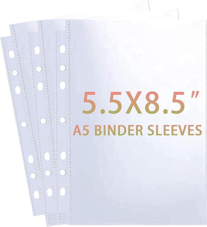 30 Pack 60 Pockets 5.5x8.5” Sheet Protector Sleeves for 6 Ring A5 Binder, A5 Mini 3 Ring Binder, Ultra-Clear Playbill Holder Sleeves, Double-Sided, Top Loading Sheet Protector for Paper Report