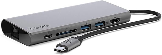 Belkin USB-C Hub, 6-in-1 Multi-Port Docking Station for iPad, iPad Pro, iPad mini, MacBook, & More - 60W Power Delivery 3.0, 4K HDMI USB-A Ethernet & SD Card Ports