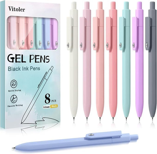 8 Pack Morandi Pens, 0.5mm Black Ink Gel Pens Quick Dry Smooth Writing Pens Journaling Pens for Office School Supplies for Women Girls Nurse Teacher Christmas Gifts