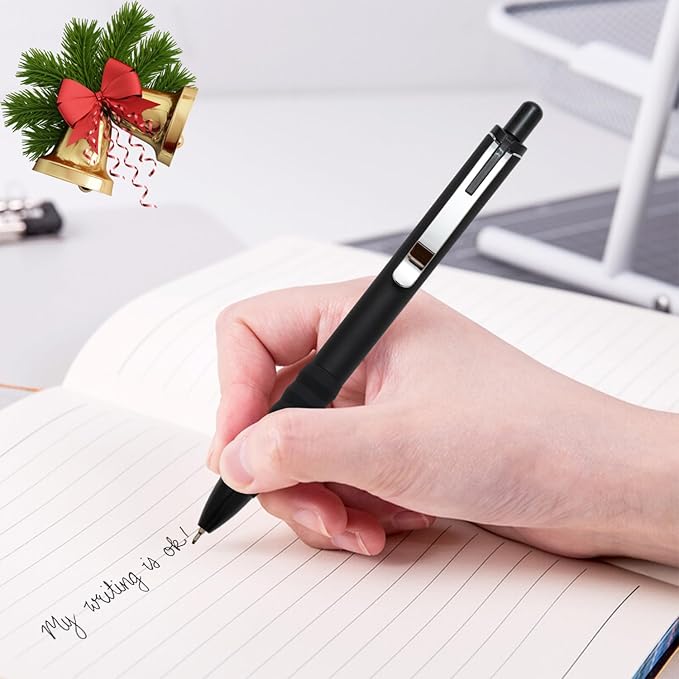 Ballpoint Pens Black Ink Ball Point Pen with Super Soft Grip Medium Point 1.0mm Office Pens (Silver 12-count)