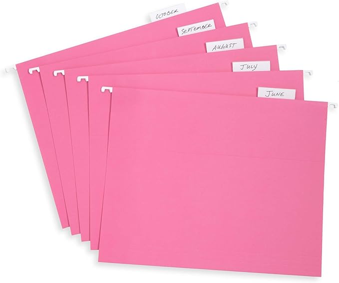 Blue Summit Hanging File Folders, Letter Size, Pink, Great for Organizing and Easy File Storage, 50 Per Box