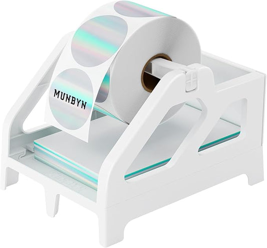 MUNBYN Label Holder for Rolls and Fan-Fold Labels, Thermal Sticker Roll Holder for Desktop Thermal Printer Shipping Supplies Industrial Paper, White