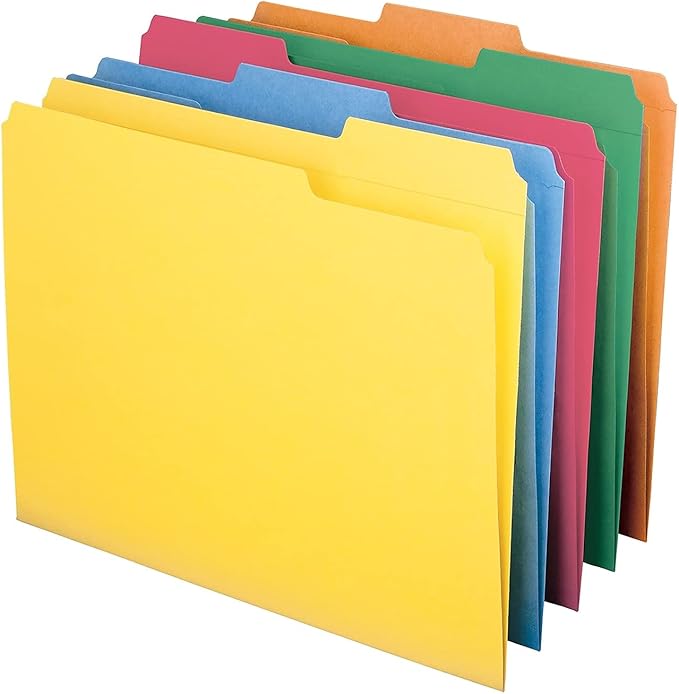 Smead File Folder, Reinforced 1/3-Cut Tab, Letter Size, Assorted Colors, 100 per Box (11993)