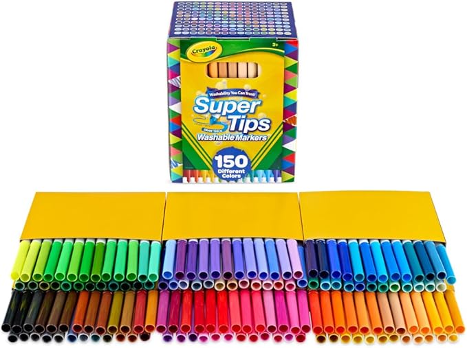 Crayola Super Tips Marker Set (150ct), 2-in-1 Fine Point & Broad Line Markers for Kids, Gifts for Kids, Colored Markers for Coloring Books, 3+