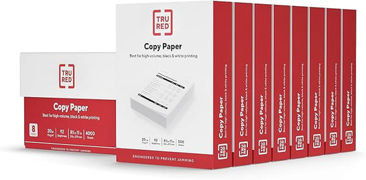 Staples TRU RED 8.5 x 11-Inch Copy Paper, 20 lbs., 92 Bright, 500 Sheets/Ream, 8 Reams/Carton (TR59702)