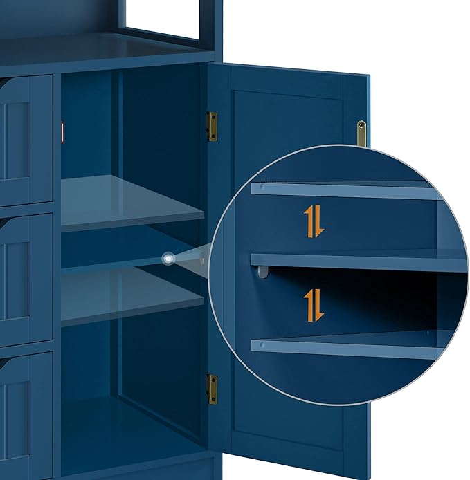 Yaheetech Bathroom Floor Cabinet, Free Standing Wooden Storage Organizer Multiple Tiers Storage Living Room Cabinet, Navy Blue