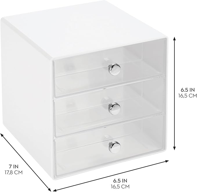 iDesign Divided 3-Drawer Stackable Organizer for Glasses, Sunglasses, and Readers - White/Clear