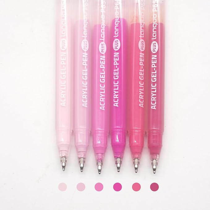 Acrylic Gel Pens for Coloring Books, Quick Dry 6 Pcs 1.0mm Fine Point Gel Marker Pen for Drawing, Journaling Art, Sweet Pink