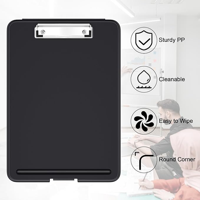 Hongri Clipboard with Storage, 8.5 x 11 Nursing Clip Board Foldable Storage for Nurses, Lawyers, Students, Classroom, Office, School, Size 13.4 x 9.4 X 0.9 in, Black